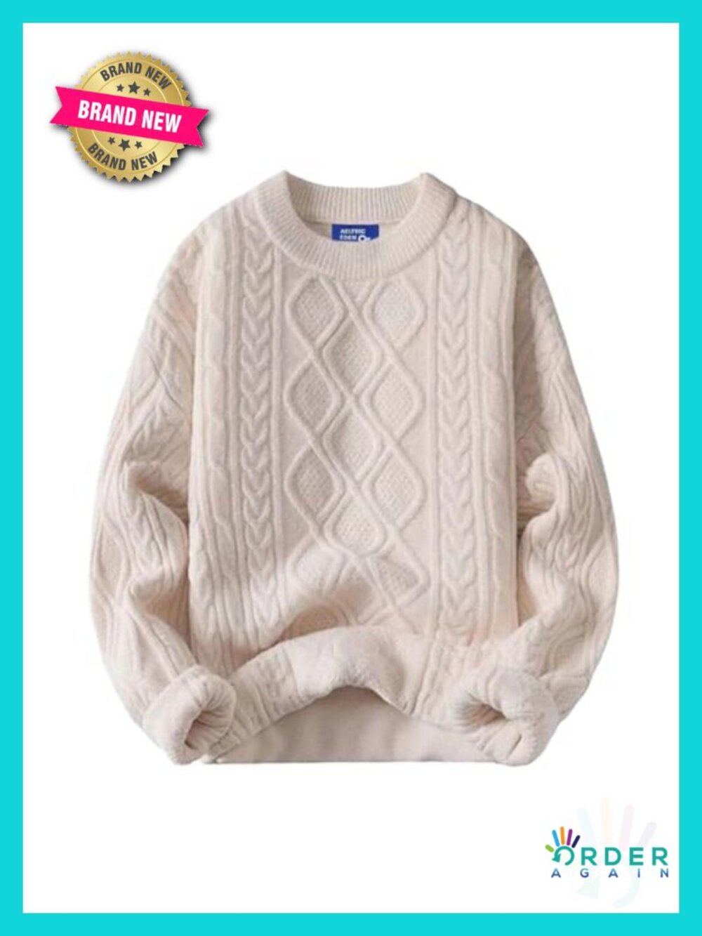 Oversized Cable Knit Sweater 90s Vintage Crewneck Pullover